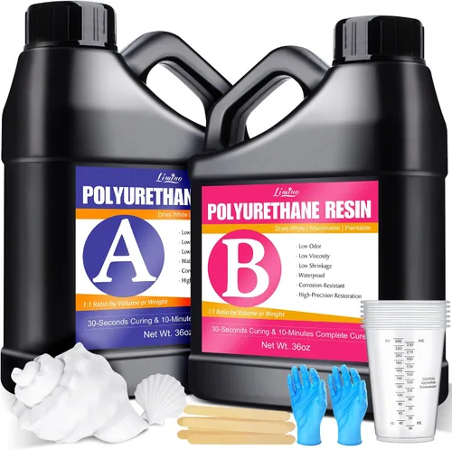 Resina de poliuretano – Kit de resina de fundición de 2 piezas de curado rápido de 72 onzas, resina blanca para pintura, baja viscosidad y bajo