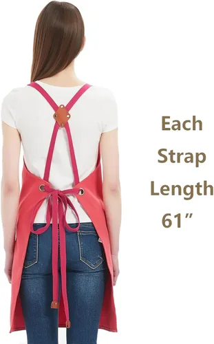Miniatura 3 de AFUN Delantales de chef para mujeres y hombres con bolsillos grandes, delantal de trabajo repelente al agua de lona de algodón, talla M a XXL (rosa)