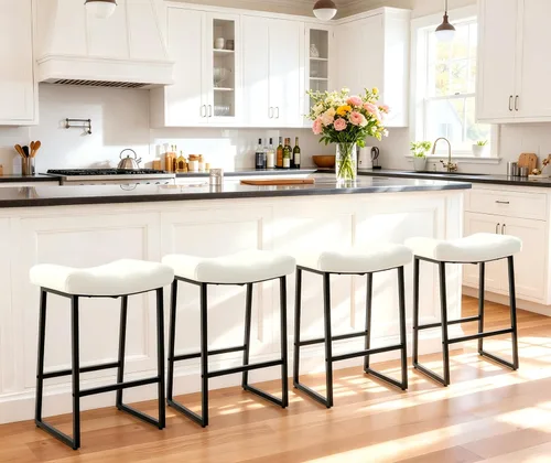 Miniatura 32 de RNKSFX Taburete de bar moderno negro para encimera de cocina sin respaldo de altura de mostrador con asiento tapizado de piel sintética y marco