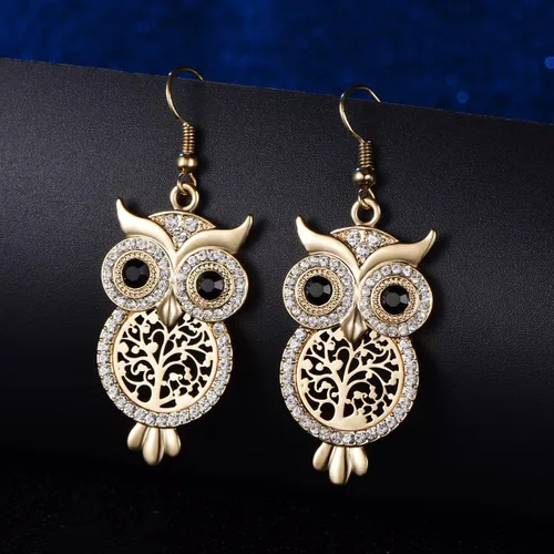 Miniatura 5 de Pendientes de gota con diseño de búho con cristales de circonita cúbica para mujeres y niñas Pendientes colgantes de animales de diamante