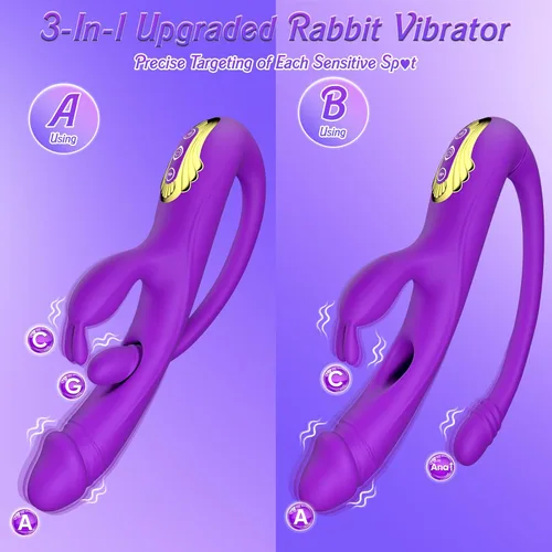 Miniatura 3 de Juguetes sexuales vibrador para mujeres – vibrador de punto G conejo consolador de 3 en 1 con 10 modos de vibración y tapón anal removible