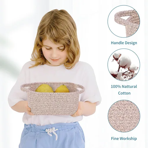 Miniatura 3 de Abenkie - Cesta de almacenamiento pequeña, bonita canasta de algodón tejida con cuerda de algodón para perro y gato, para guardería, sala de estar