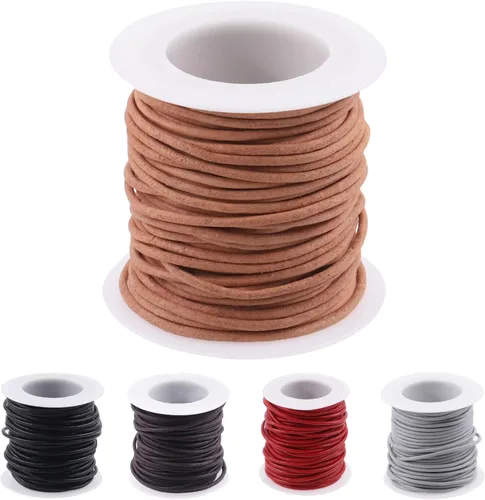 Keadic Cordón redondo de cuero de 11 yardas, cuerda de cuero crudo natural para cordones, pulseras, collares, colgantes de joyería y manualidades