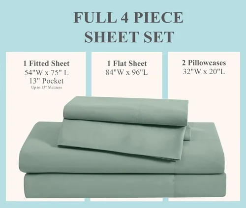 Miniatura 10 de TRULY SOFT Everyday - Juego de sábanas de poliéster turquesa de 4 piezas, tamaño matrimonial, color sólido, ropa de cama para adultos, certificado