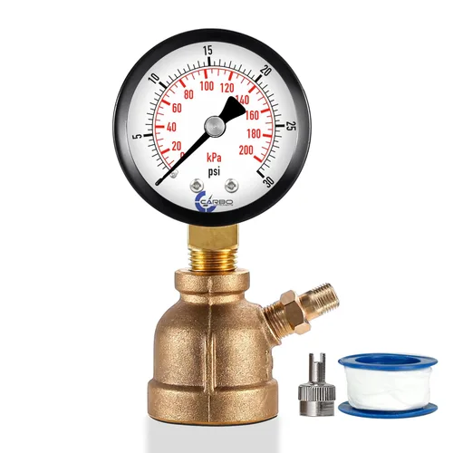 Miniatura 15 de Manómetro de Presión de Prueba de Gas 60 Libras, 60 PSI / 400 kPa, Conexión FNPT de 3/4", Válvula de Latón, Ensamble de Cuerpo con Forma de Campana