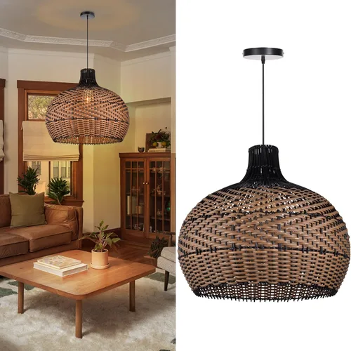 Miniatura 9 de Arturesthome - Lámpara colgante de ratán para isla de cocina, lámpara de araña de mimbre, lámpara colgante tejida hecha a mano para sala de estar