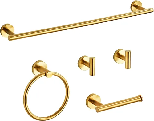 Juego de accesorios de baño de oro cepillado de 5 piezas con toalleros para baño, juego de barras para toallas de baño de acero inoxidable SUS304,