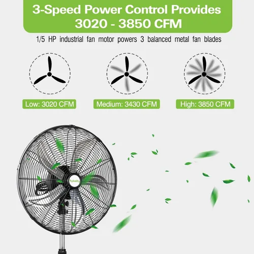 Miniatura 2 de hykolity Ventilador oscilante de pedestal de alta velocidad de 18 pulgadas con 3 velocidades, ventilador de metal resistente de 3850 CFM con aspas