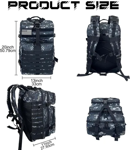 Miniatura 3 de WOLT Mochila táctica para hombres 45L, mochila militar grande de 3 días, mochila de asalto Molle Rucking mochila senderismo supervivencia, negro