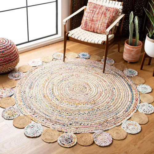Miniatura 12 de SAFAVIEH Cape Cod Collection - Alfombra decorativa, 4 x 6 pies, beige y multicolor, hecha a mano de yute y algodón, trenzada estilo bohemio, ideal