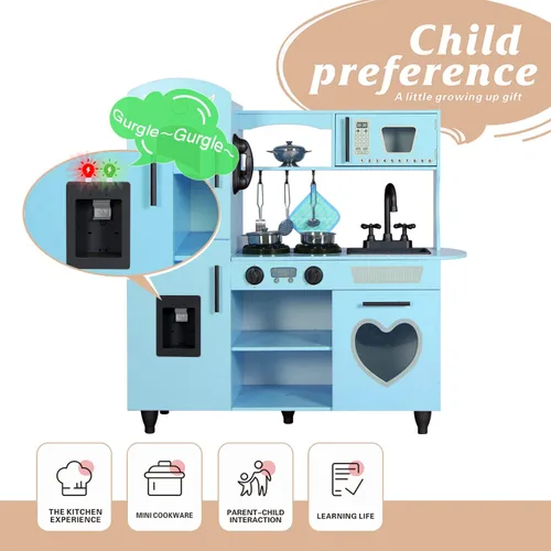 Miniatura 4 de TaoHFE Juego de Cocina de Juguete, Juego de Cocina Azul para Niños de 4 a 8 Años, Juego de Cocina para Niñas y Niños, Juego de Cocina de Madera