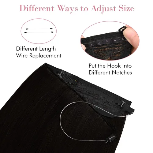 Miniatura 5 de REECHO - Extensiones de cabello con alambre invisible y con cintillo transparente, tamaño ajustable, clips seguros extraíbles, cabello lacio, diseño