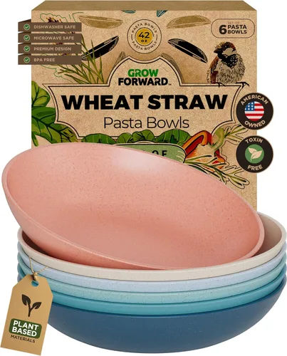 Miniatura 13 de Grow Forward Tazones Premium de Paja de Trigo para Pasta - 30oz Platos Hondos Irrompibles Anchos y Poco Profundos Juego de 6 - Tazones de Pasta