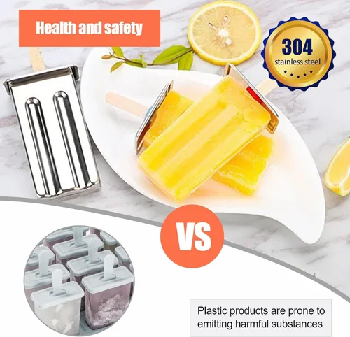 Miniatura 2 de Moldes de paletas de acero inoxidable, juego de 6 moldes para hacer helados, moldes de paletas caseras reutilizables de metal con palos y bolsas