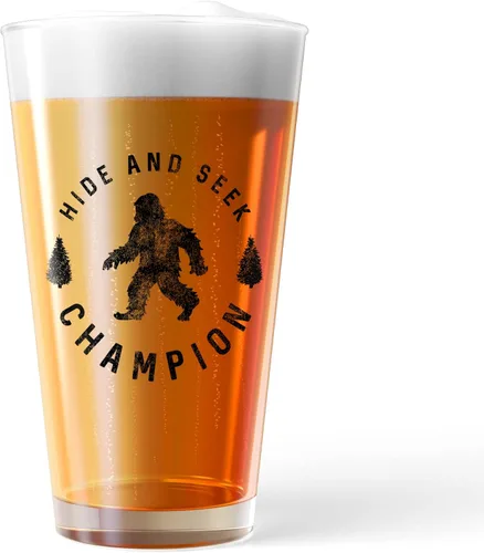 Hide And Seek Champion - Vaso de pinta divertido Bigfoot Sasquatch Joke - Vasos divertidos para beber de 16 onzas, vasos sarcásticos frescos, color