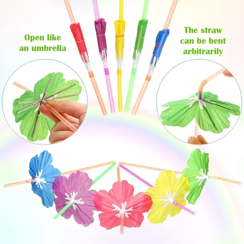 Miniatura 3 de Chengu 200 popotes de hibisco para beber, decoración de fiesta Luau, pajitas de cóctel, pajitas desechables para verano, playa, decoración de fiesta
