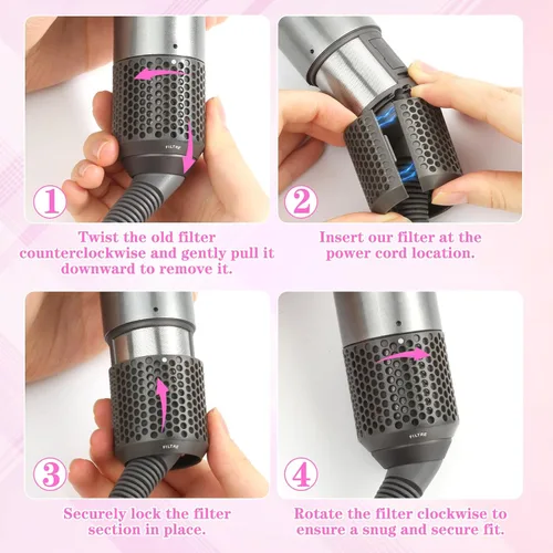 Miniatura 5 de Reemplazo de la cubierta del filtro exterior para Dyson Airwrap Hair Styler HS01 HS05 HS08 Modelos Filtro externo Filtro magnético Jaula piezas
