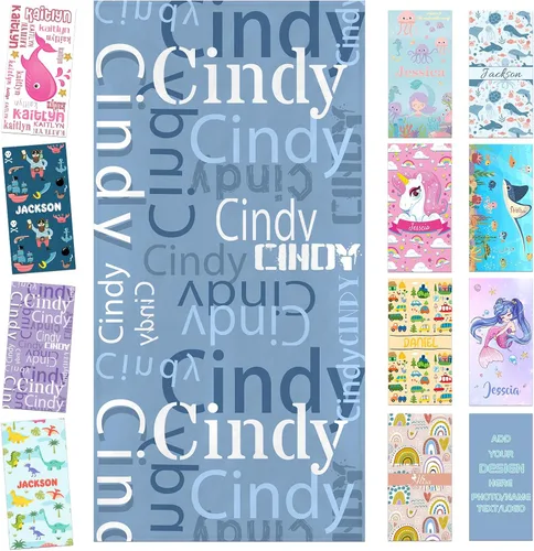 Miniatura 44 de Toalla de playa personalizada para niños, toallas de playa personalizadas de poliéster de secado rápido con nombres para niñas y niños, 30 x 60