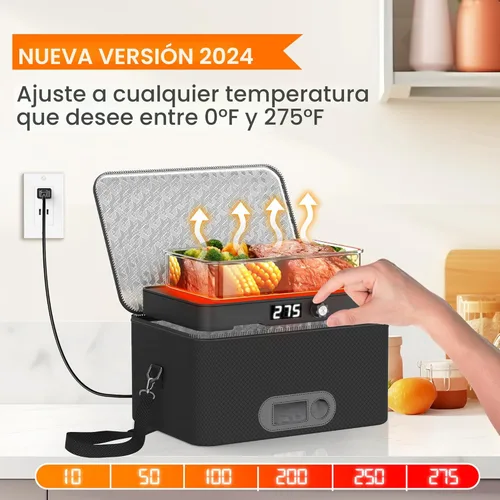 Miniatura 2 de Horno portátil, calentador de alimentos portátil de 12 V 24 V 110 V-240 V para automóvil, horno portátil personal, mini lonchera eléctrica para Negro