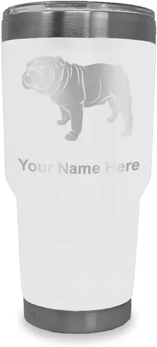 Miniatura 12 de LaserGram Vaso aislado al vacío de 20 onzas, Bulldog Dog, grabado personalizado incluido (negro)