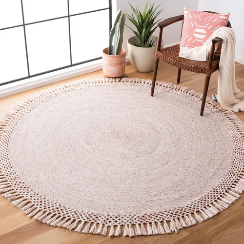 Miniatura 9 de SAFAVIEH Sahara Collection SAH490A - Alfombra de borlas hecha a mano estilo bohemio, redonda de 3 pies, color beige