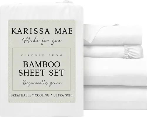 Miniatura 53 de KARISSA MAE Juego de sábanas tamaño individual de viscosa de bambú refrescante, 100% cultivadas orgánicamente, bolsillo profundo de 18 pulgadas