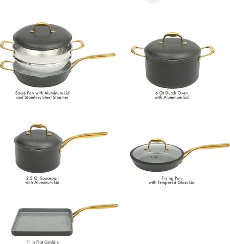 Miniatura 3 de Frok Juego de 10 piezas de ollas y sartenes de aluminio de 4 mm de espesor con revestimiento antiadherente de cerámica libre de PFA