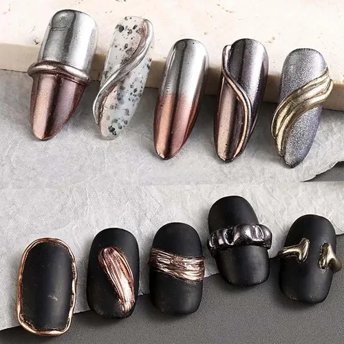 Miniatura 3 de 6 cajas de polvo de uñas cromado, efecto espejo metálico para uñas, holográfico, dorado, bronce, cromado, plateado, negro, marrón, purpurina