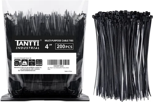 Bridas de 4 pulgadas (paquete de 200), bridas pequeñas con resistencia a la tracción de 18 libras, color negro, por TANTTI Supply | Resistencia a la