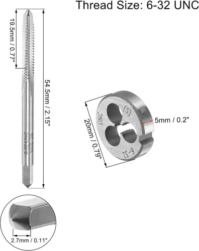 Miniatura 2 de uxcell 6-32 UNC Juego de llaves y troqueles con llave de mango redondo de 0.787 in, grifo de rosca de máquina de acero de alta velocidad