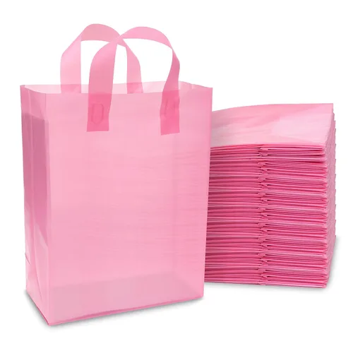 Miniatura 10 de Prime Line Packaging Bolsas de regalo rosadas, bolsas de regalo de plástico esmerilado con asas para pequeñas empresas, golosinas, compras