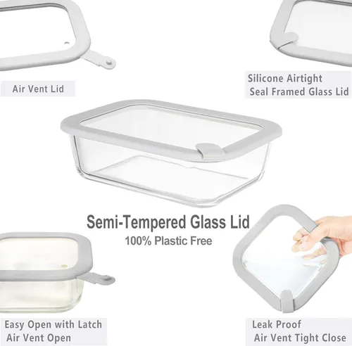 Miniatura 2 de Contenedores de vidrio para alimentos con tapa de vidrio, juego de recipientes de almacenamiento de alimentos aptos para microondas, paquete de 4
