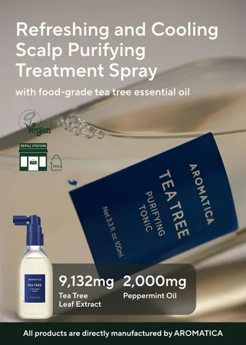 Miniatura 2 de AROMATICA Tónico purificador de árbol de té, parabenos, silicona, sin sulfato, vegano, tónico calmante y refrescante para el tratamiento del cuero