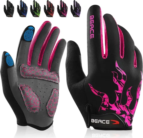 Miniatura 34 de BEACE Guantes de ciclismo para hombres y mujeres, guantes de ciclismo de montaña con pantalla táctil y palma de silicona antideslizante, guantes