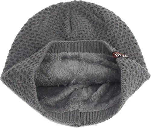 Miniatura 4 de Napoo Gorro de punto cálido con forro grueso para hombre, gorro de invierno unisex, gorro de confinamiento cálido y frío