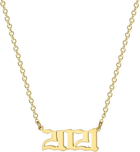 Collar de acero inoxidable chapado en oro de 18 quilates con colgante de número de año de nacimiento y aniversario para mujeres y niñas