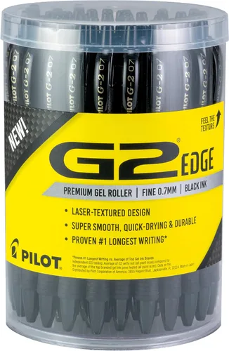 Pilot, G2 Edge - Bolígrafos de gel de alta calidad, punta fina de 0.028 in, tinta negra, 36 unidades (paquete de 1), ideales para la escuela, diario
