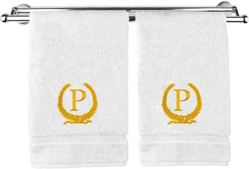 Miniatura 103 de Toalla de mano con monograma, regalo personalizado, 16 x 30 pulgadas, diseño de corona dorada bordada con letra blanca en toalla negra, extra
