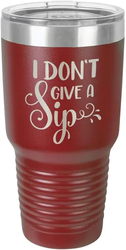 Miniatura 19 de Taza de viaje de acero con recubrimiento de polvo grabado con láser, con texto en inglés "I DON'T GIVE A SIP Engraved Tumbler", sin BPA