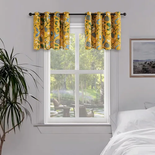 Miniatura 27 de Topfinel Cortinas beige para cocina, 36 pulgadas de largo, diseño botánico floral, colibrí, con ojales, oscurecimiento de habitación, media ventana