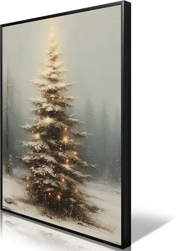 Miniatura 13 de Huabsad Arte de pared vintage de Navidad, regalos retro para niños, niñas lindas abrazando ciervos, impresiones estéticas de imágenes rústicas