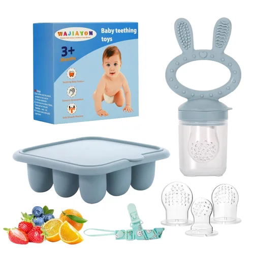 Miniatura 12 de Alimentador de frutas y moldes para paletas de leche materna para bebés, recipientes de almacenamiento de bandeja de congelación de alimentos