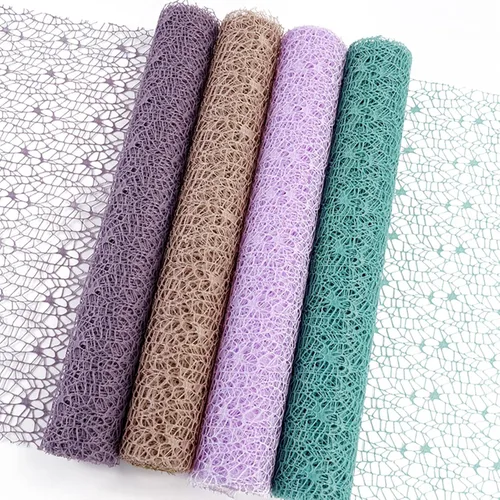 Miniatura 2 de Papel de regalo de malla de jacquard coreano con flores caladas 1 rollo, suministros para floristería, papel para envolver ramos de flores, Blanco