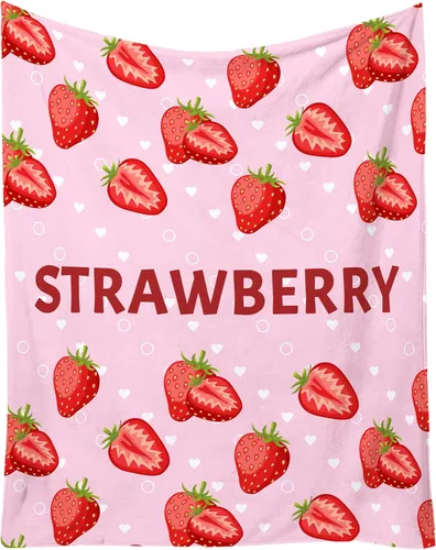 Miniatura 11 de Manta de fresa, 30 x 40 pulgadas, bonita manta de frutas para mujeres y niñas, suave y acogedora, mantas de franela para sofá, cama