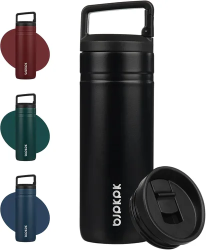 Miniatura 13 de BJPKPK - Botella de agua aislada con 2 tapas, vaso/taza de viaje de acero inoxidable de 20 onzas con aislamiento al vacío de doble pared, taza