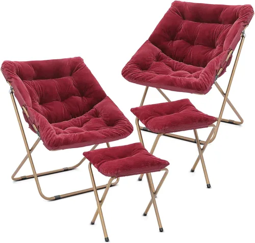 Miniatura 31 de Cómoda silla con platillo, silla de sala de estar, silla plegable acolchada suave de piel sintética, cómoda silla cuadrada de luna para sala