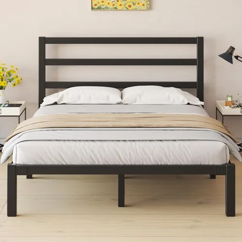 Miniatura 8 de LOEWAY Base de cama de tamaño individual con cabecero y estribo, espacio de almacenamiento debajo de la cama de 12 pulgadas, marco de cama de Negro