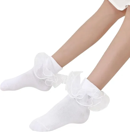 Miniatura 2 de Dicry Calcetines de doble encaje con volantes grandes para bebés y niños pequeños