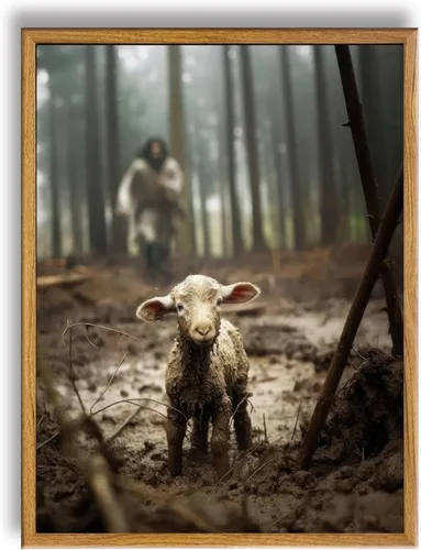 Miniatura 13 de Arte de pared en lona de Jesús y el Cordero Jesús corriendo tras el cordero perdido Imagen de pared Arte de impresión en lona Cristiano Cordero