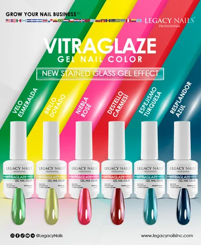 Miniatura 5 de LEGACY NAILS Esmalte de uñas de gel profesional VITRAGLAZE con efecto vitral, acabado de vidrio translúcido, sin HEMA ni TPO, brillo duradero hasta